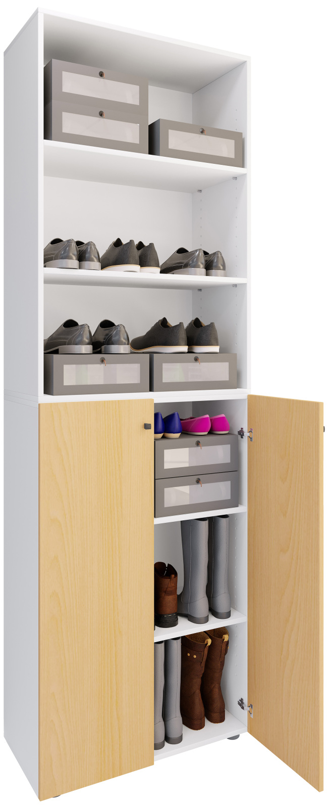 Schuhschrank LONA XL - weiß - Buche - 3 offene Fächer