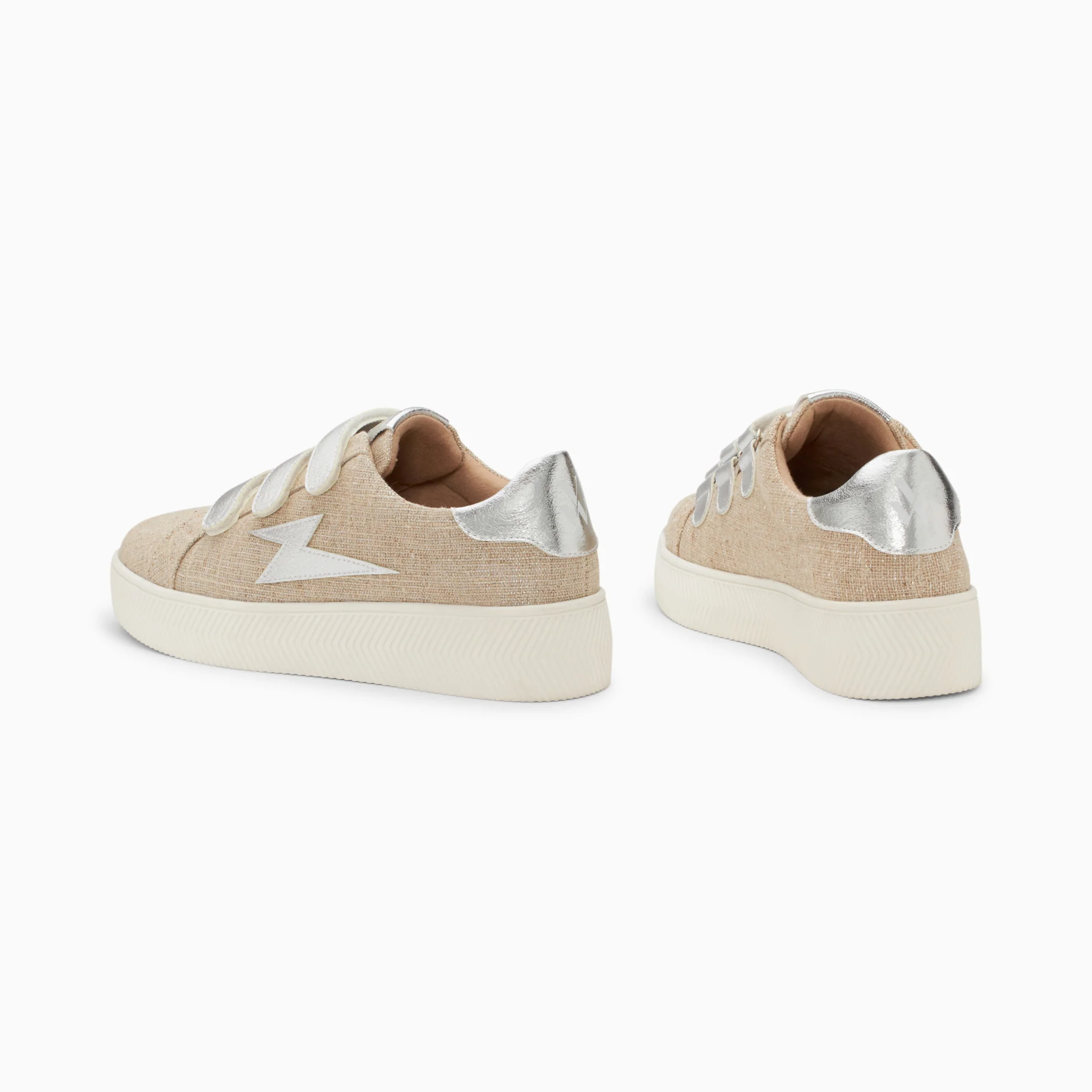 Sneakers-Baskets éclair Wissem beige et argent à scratchs