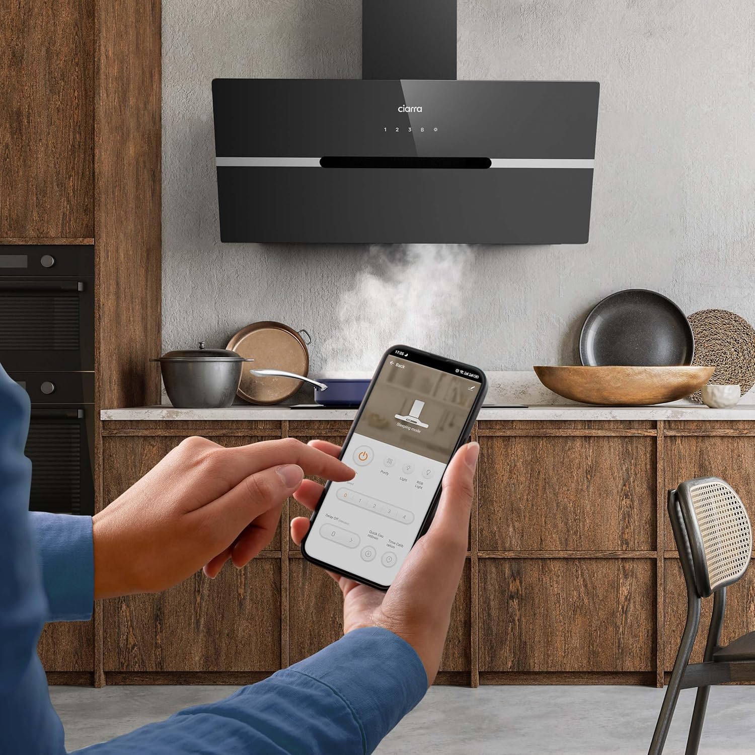 CIARRA CBCB9736F A+++ Dunstabzugshaube 90 cm Umluft Kopffreie Schräghaube 650m³/h automatisch Glasplatte Wi-Fi App Touch-Bedienung Booster Abluft mit CBCF003 Aktivkohlefilter 4 Stufen Schwarz