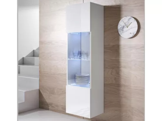 Vitrine pour Salon Salle à manger en Blanc avec LED 40x29x165cm Luke V6