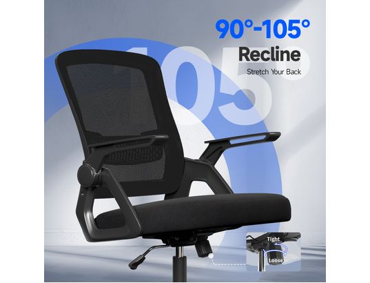 RATTANTREE - Fauteuil de bureau Chaise de bureau pivotante accoudoirs rabattables noire