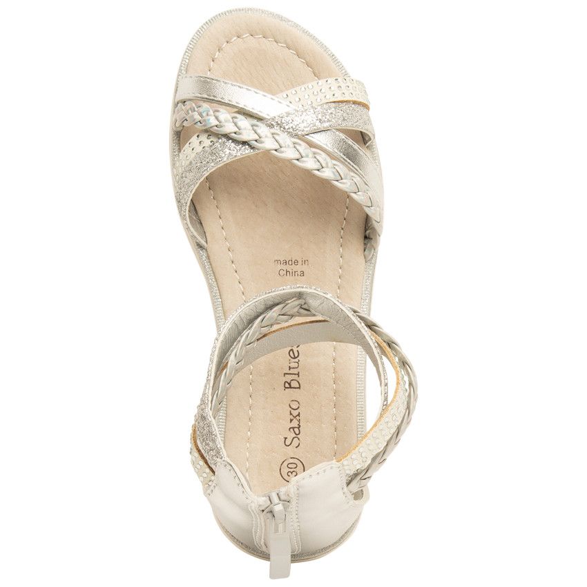 Nu-pieds argentés avec brides tressées et zip arrière pour fille - Gris chiné