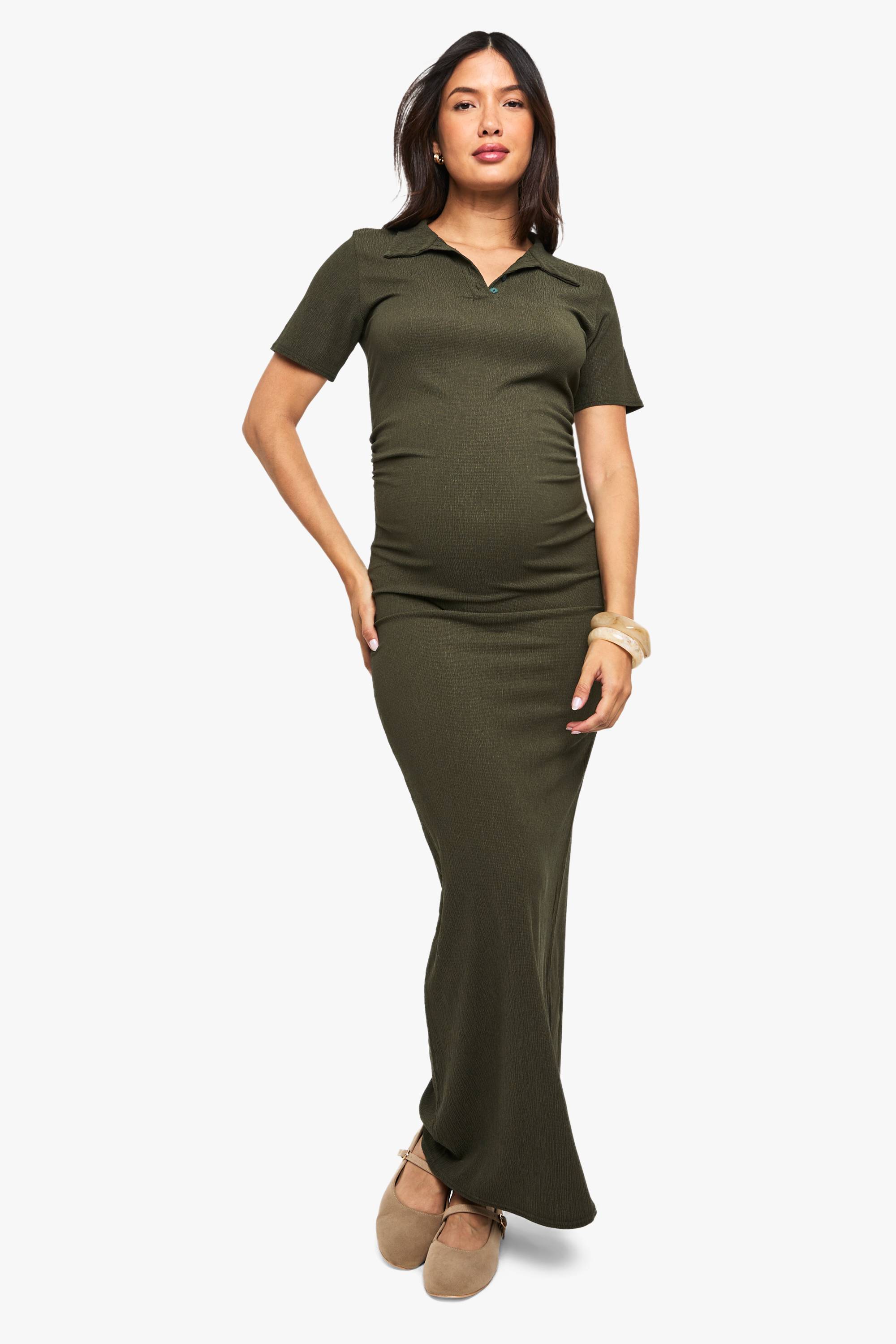boohoo Robe maxi maternité texturée à détails boutons