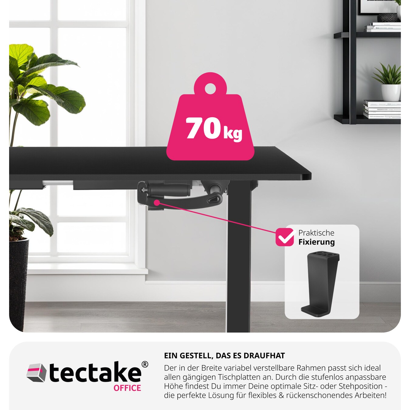 tectake® Tischgestell , stufenlos höhenverstellbar mit Handkurbel, breitenverstellbar, 84 - 129 x 60 x 71 - 121 cm
