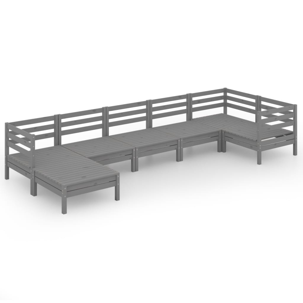Salon de jardin meuble d'extérieur ensemble de mobilier 7 pièces bois de pin massif gris