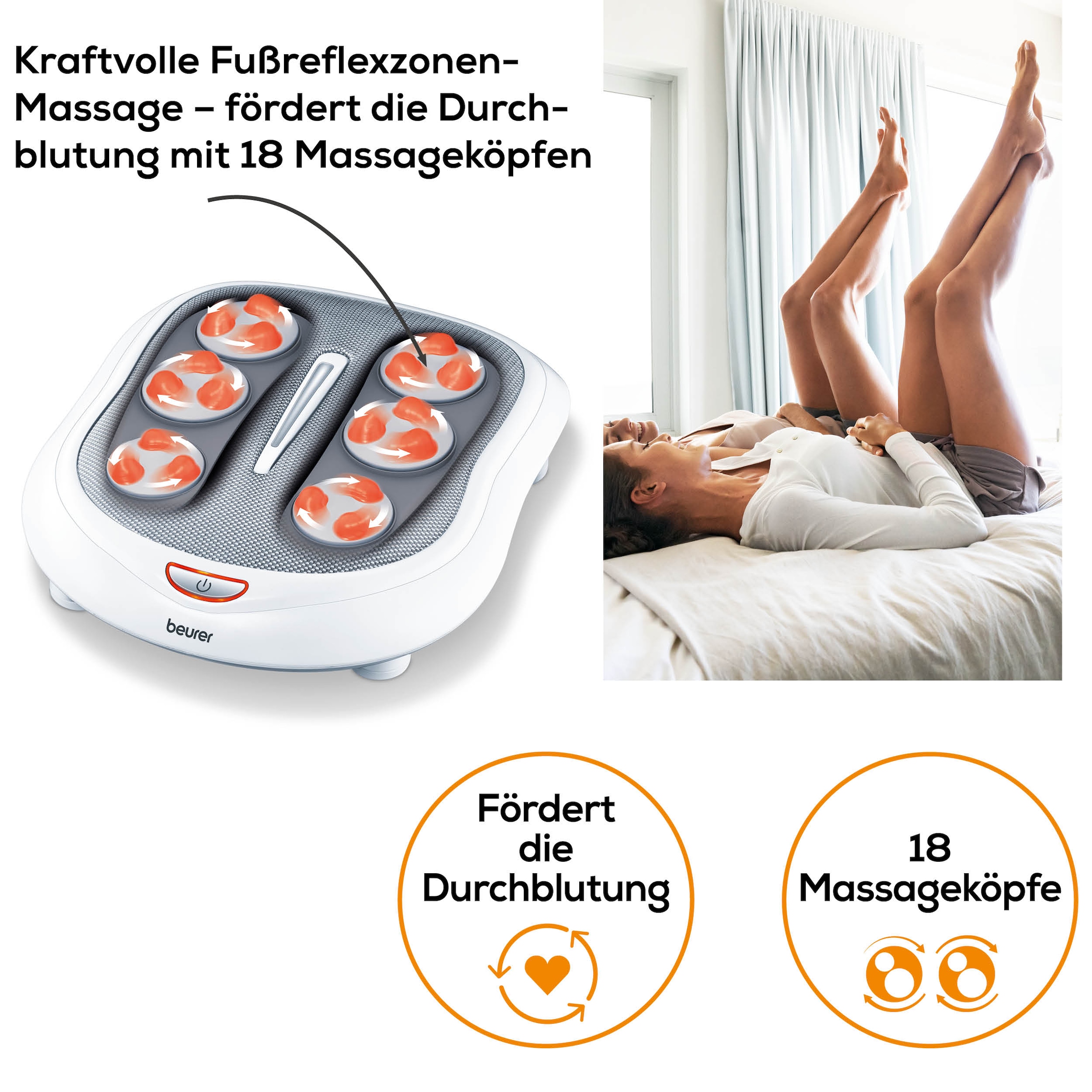 BEURER Shiatsu-Fussmassagegerät »FM 60 mit 2 Intensitätsstufen und zuschaltbarer Wärmefunktion« Fördert die Durchblutung und lindert schwere und müde Beine