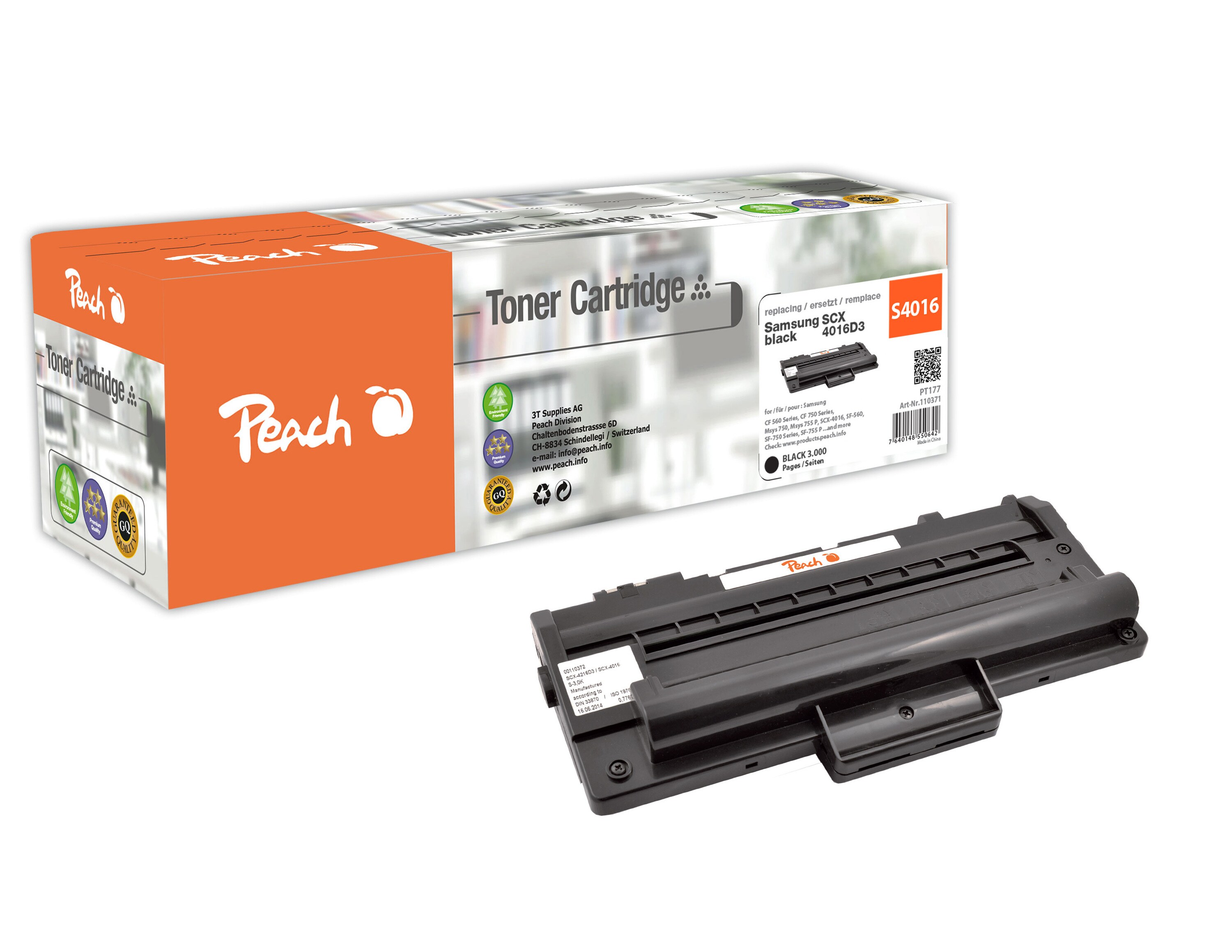 Peach S4016 BK Toner bk ersetzt Samsung No. 4016BK, SCX-4216D3/ELS für z.B. Samsung CF 560, Samsung CF 750, Samsung Msys 750, Samsung Msys 755 P (wiederaufbereitet)