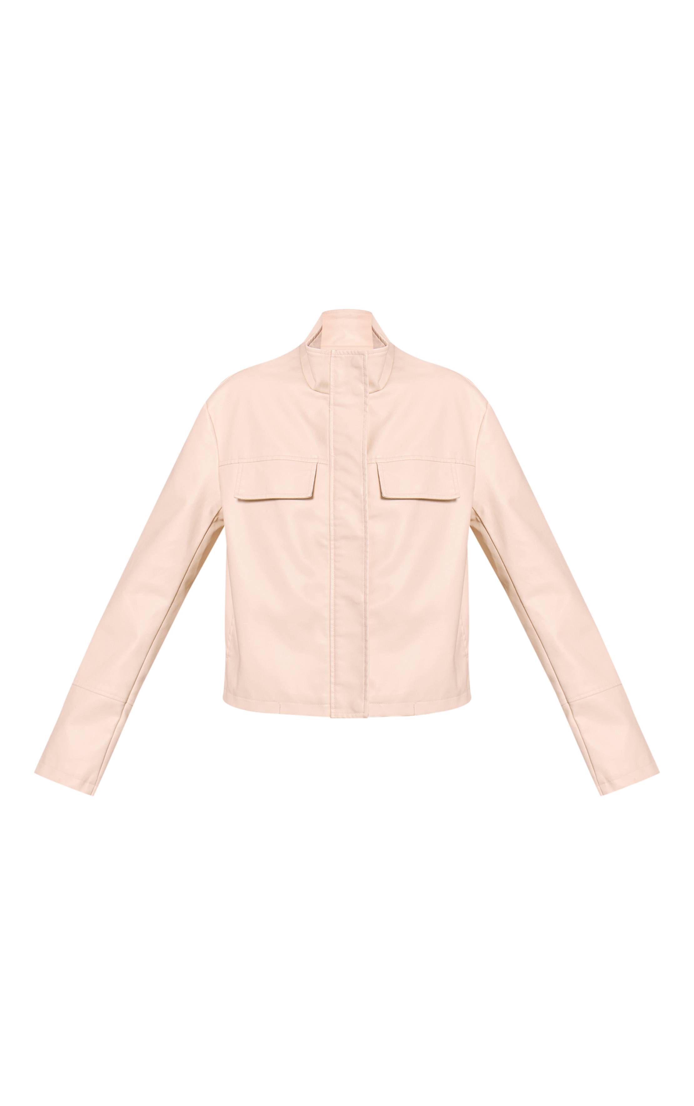 Crème Veste En Synthétiquecuir À Col Montant