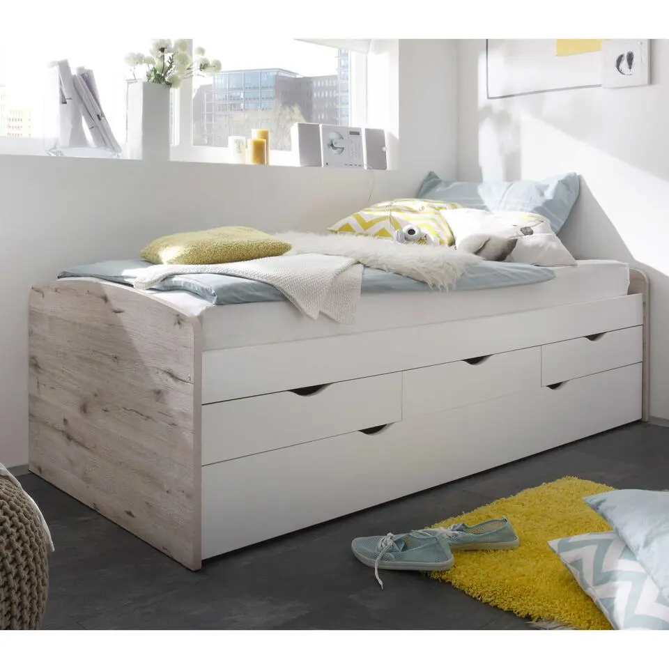 Kajuitbed Nasri 90x200 met bedlade - zandeik/wit