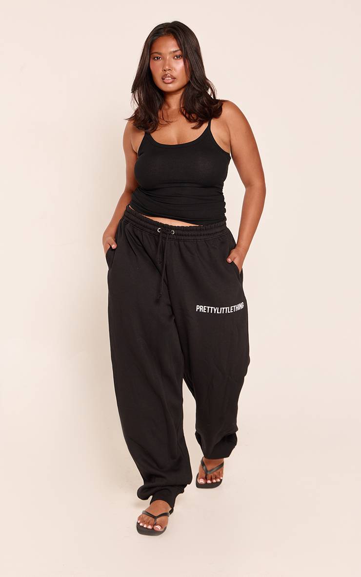 Noir Prettylittlething Plus Jogging Taille Haute Basique Avec Revers
