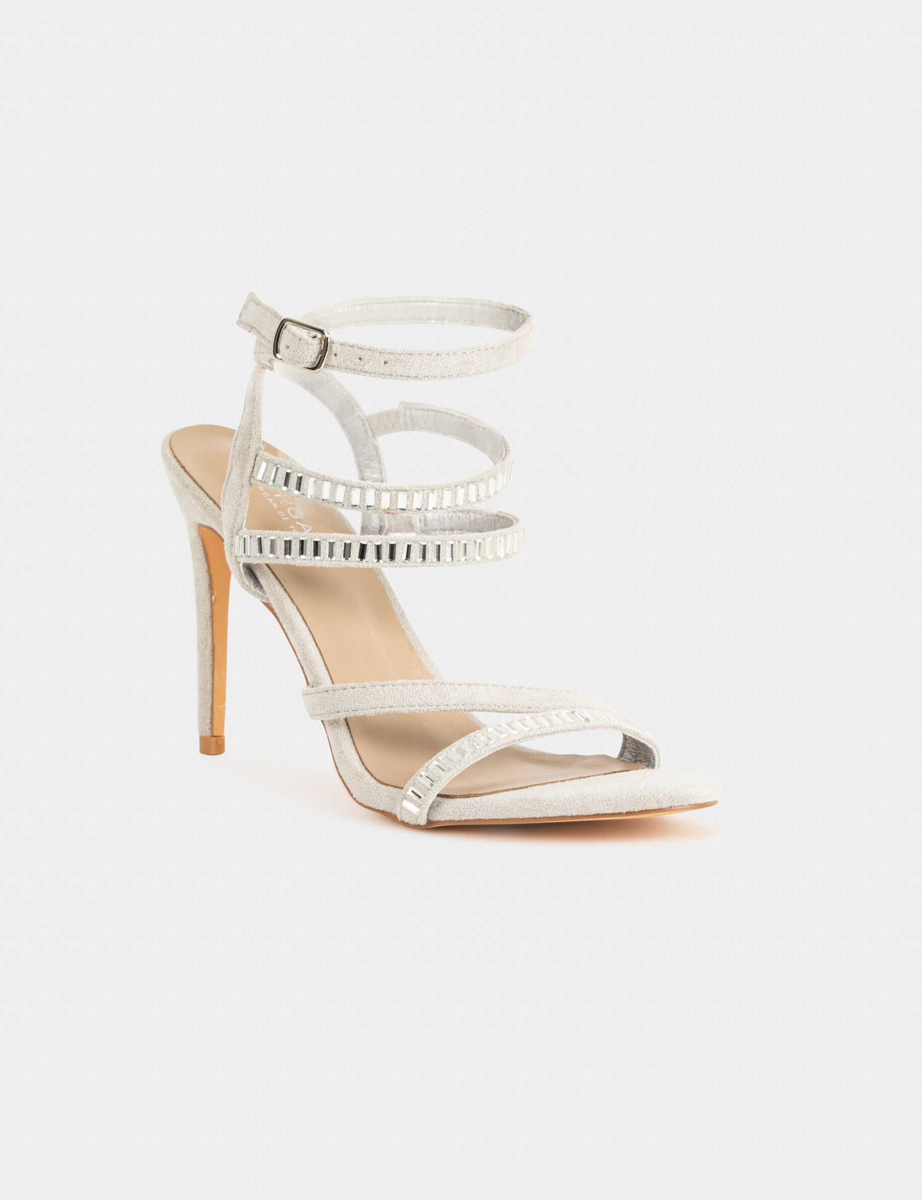 Sandales à talons aiguilles avec strass beige femme - beige