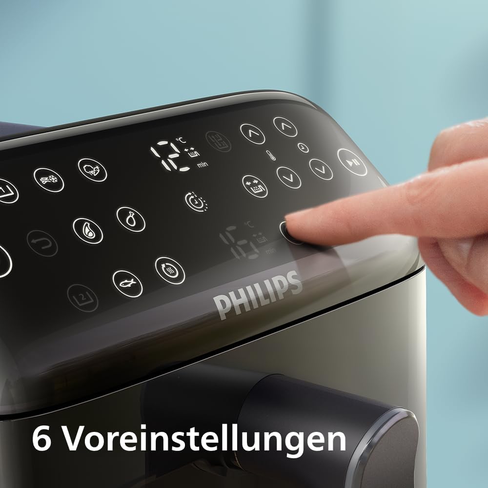 Philips Airfryer 4000 Series Stacked Dual Basket, Gestapelte Heißluftfritteuse mit 2 Körben, 10L, RapidAir Technologie, 45% weniger Platzbedarf, PFAS-freie Keramikbeschichtung, Sichtfenster (NA462/70)