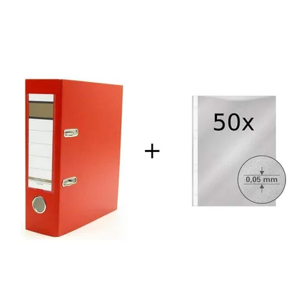 Livepac Office Ordner DIN A5, 75 mm, rot + 50 Prospekthüllen