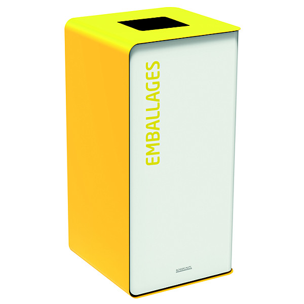 Borne de tri sélectif 40 L sans serrure - cubatri - blanc / jaune colza - emballages - ouverture 170x170mm