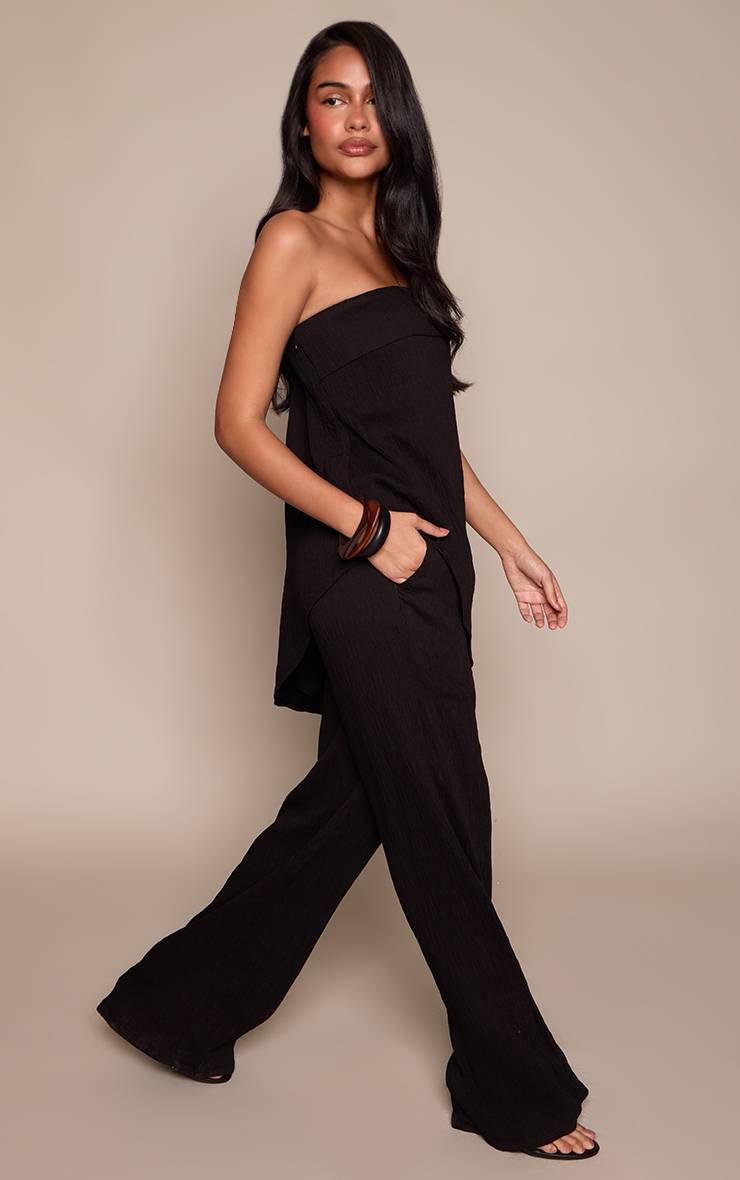 Noir Ensemble Coordonné Pantalon Large Texturé