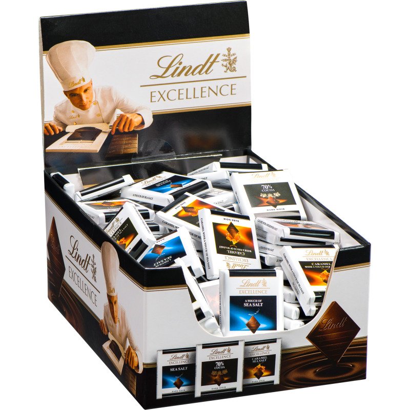 Carrés chocolat noir Excellence Lindt - Boîte distributrice de 1 kg - 100 pièces