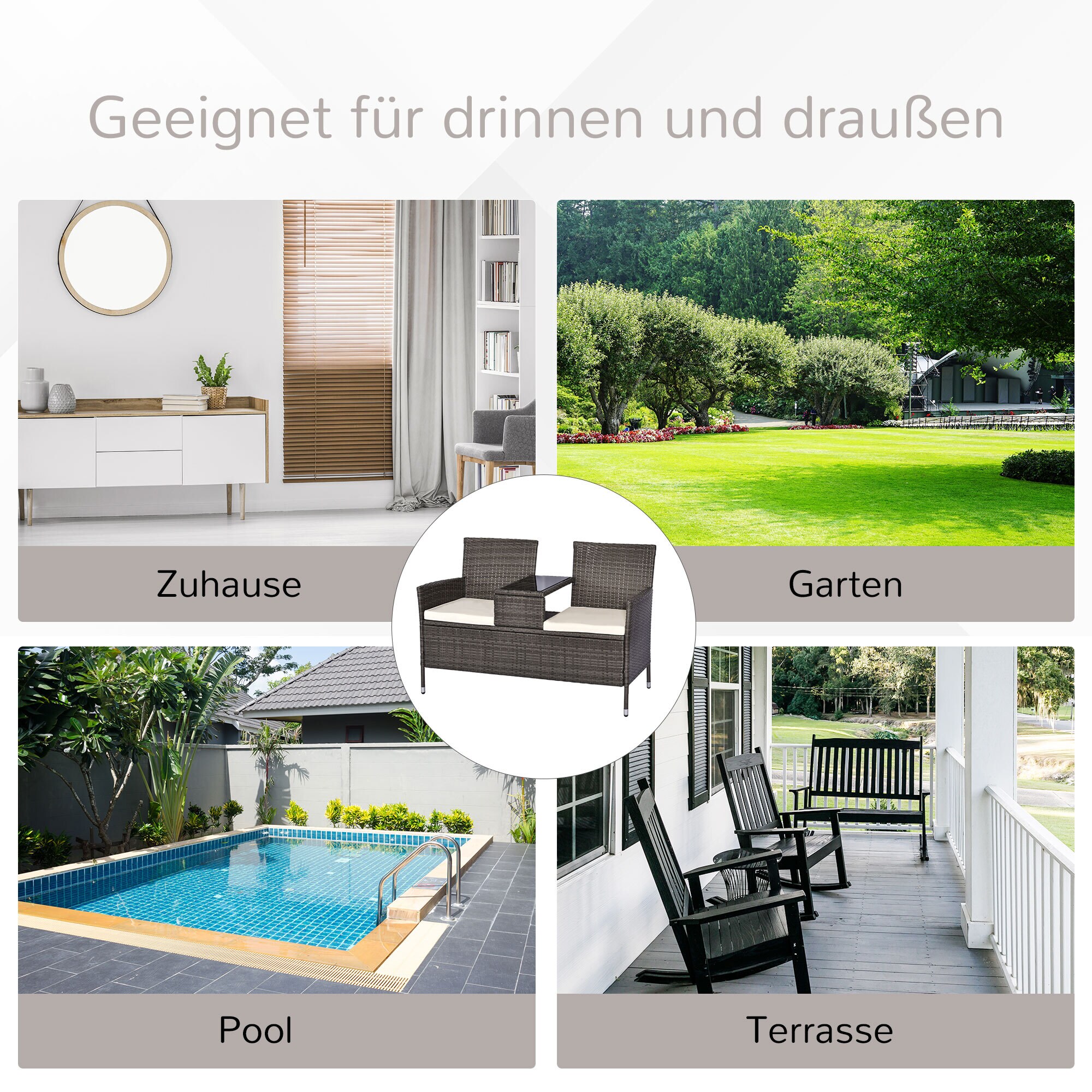 Outsunny Polyrattan Gartenbank 133 x 63 x 84 cm (LxBxH)