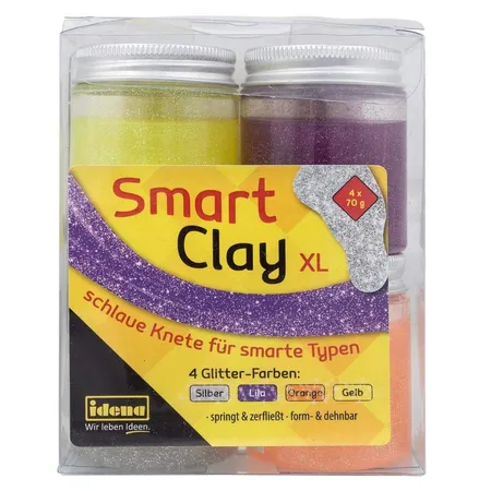 Idena Smart Clay XL, 4 x 70 g, 4 Glitter-Farben