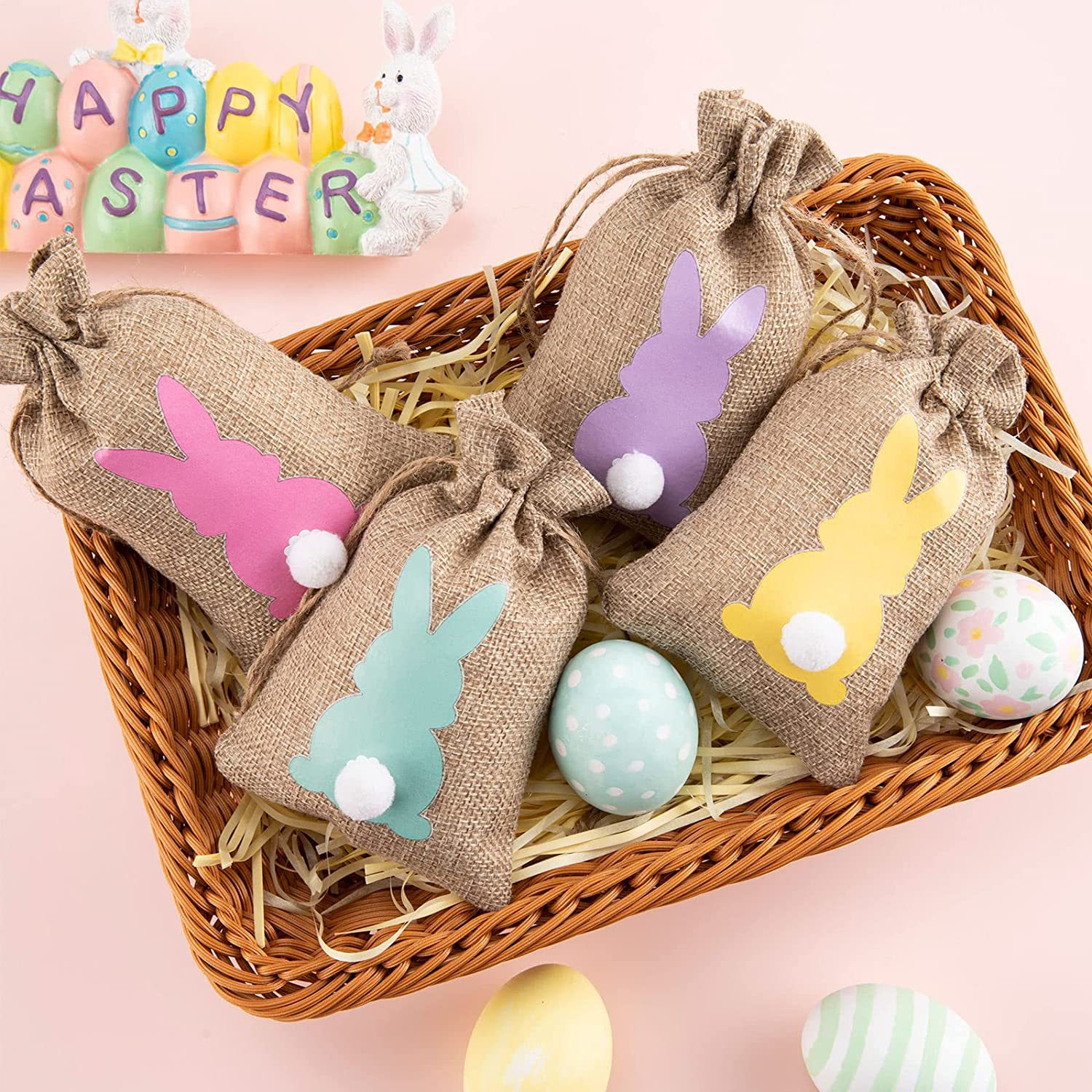 (24er Set) Osternest Jute Tüten Candy Gift Geschenk Osterhase Tasche - Braun
