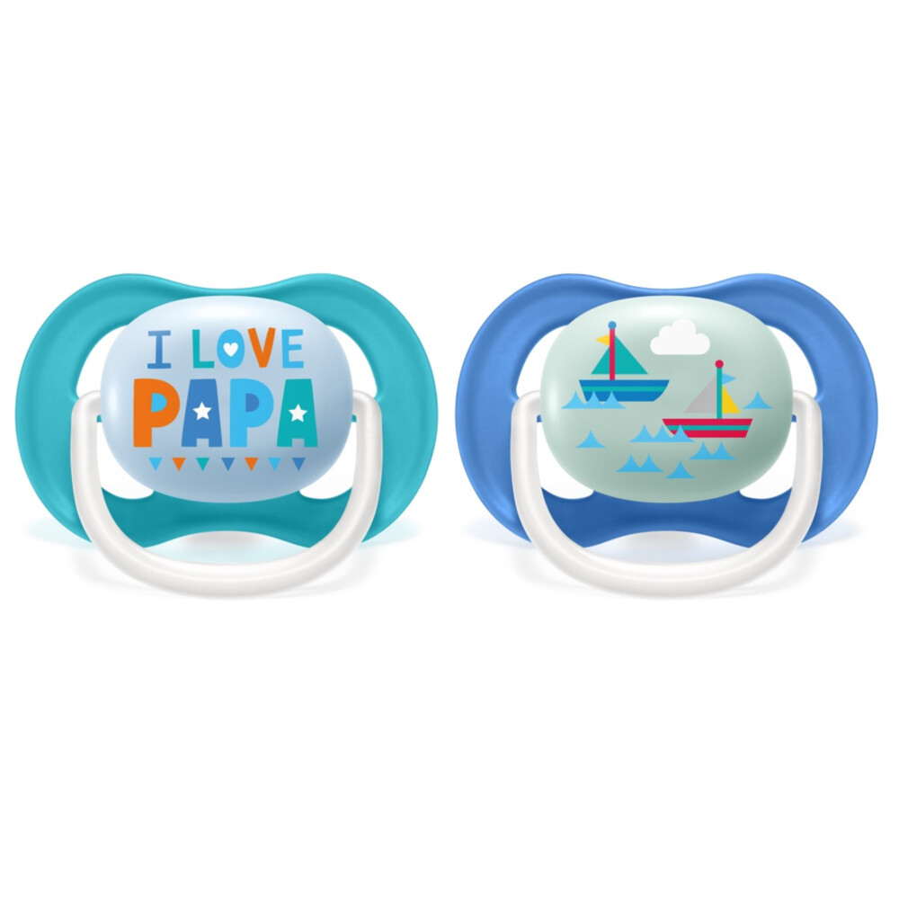 Philips Avent Fopspeen Ultra Air 6-18 mnd I Love Papa Blauw2 stuks