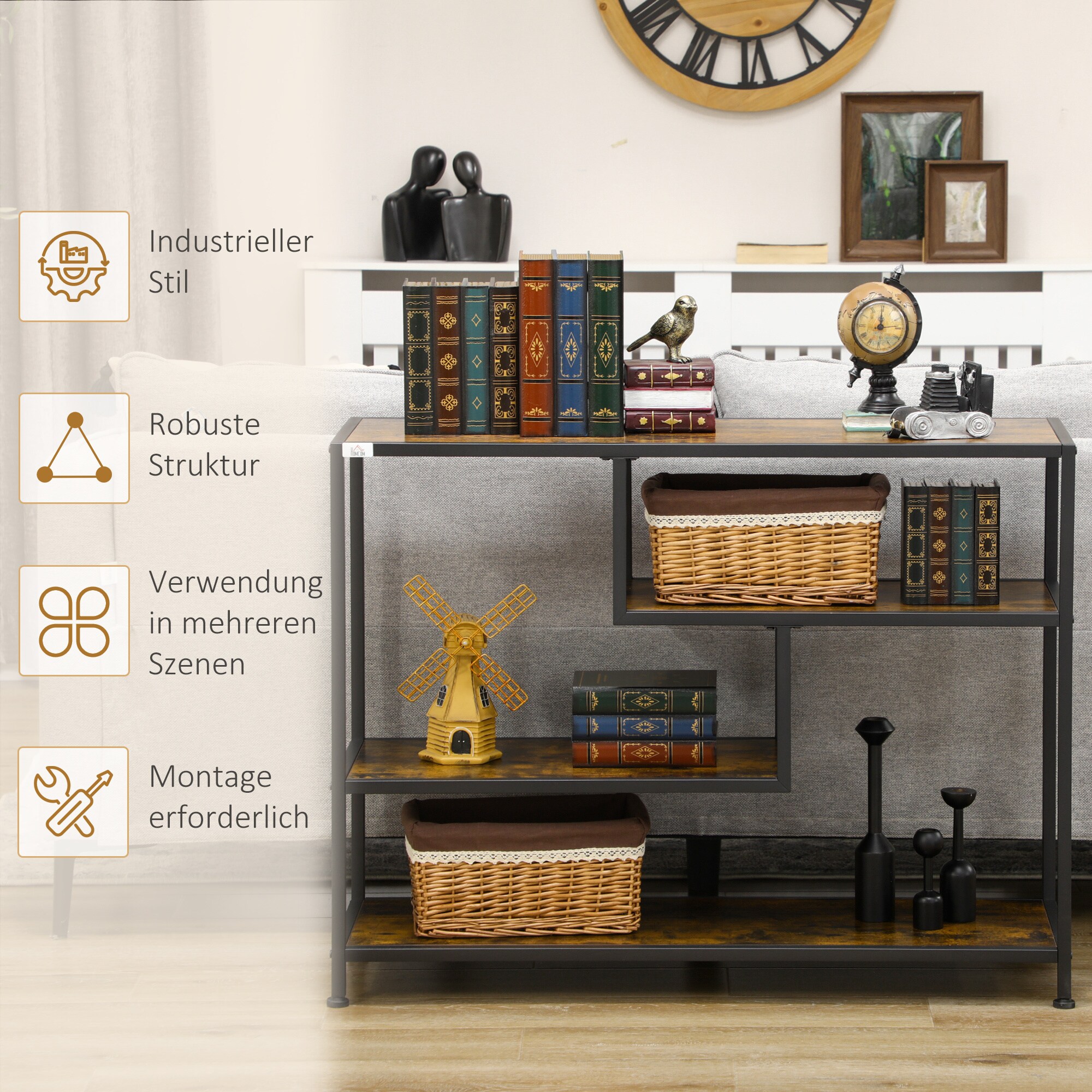 HOMCOM Konsolentisch mit Stahlrahmen schwarz, natur 99,6L x 33,6B x 74H cm