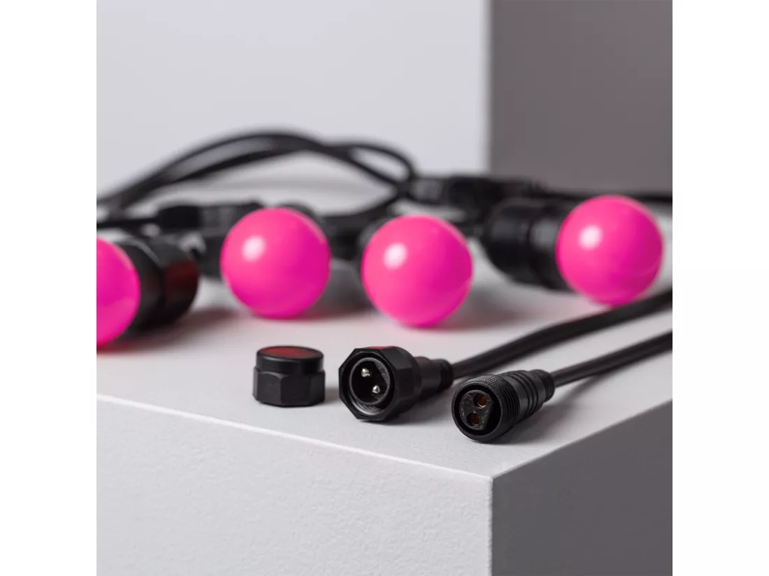 Kit Guirlande Waterproof 5.5m Noire + 8 Ampoules LED E27 G45 3W de Couleurs Rose