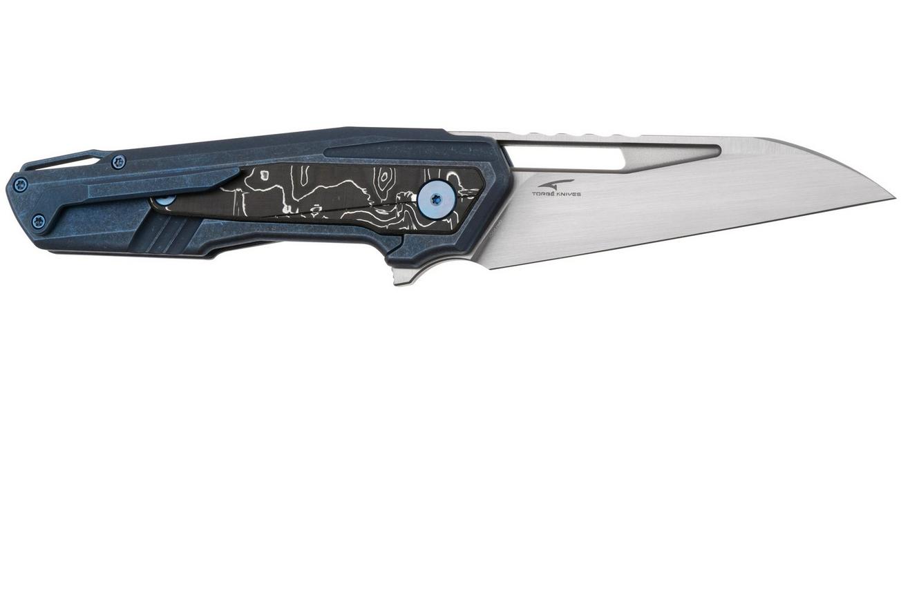 WE Knife Falcaria WE23012B-3 Hand Rubbed Satin CPM 20CV, Blue Titanium, Aluminum Foil Carbon Fiber Inlay, zakmes