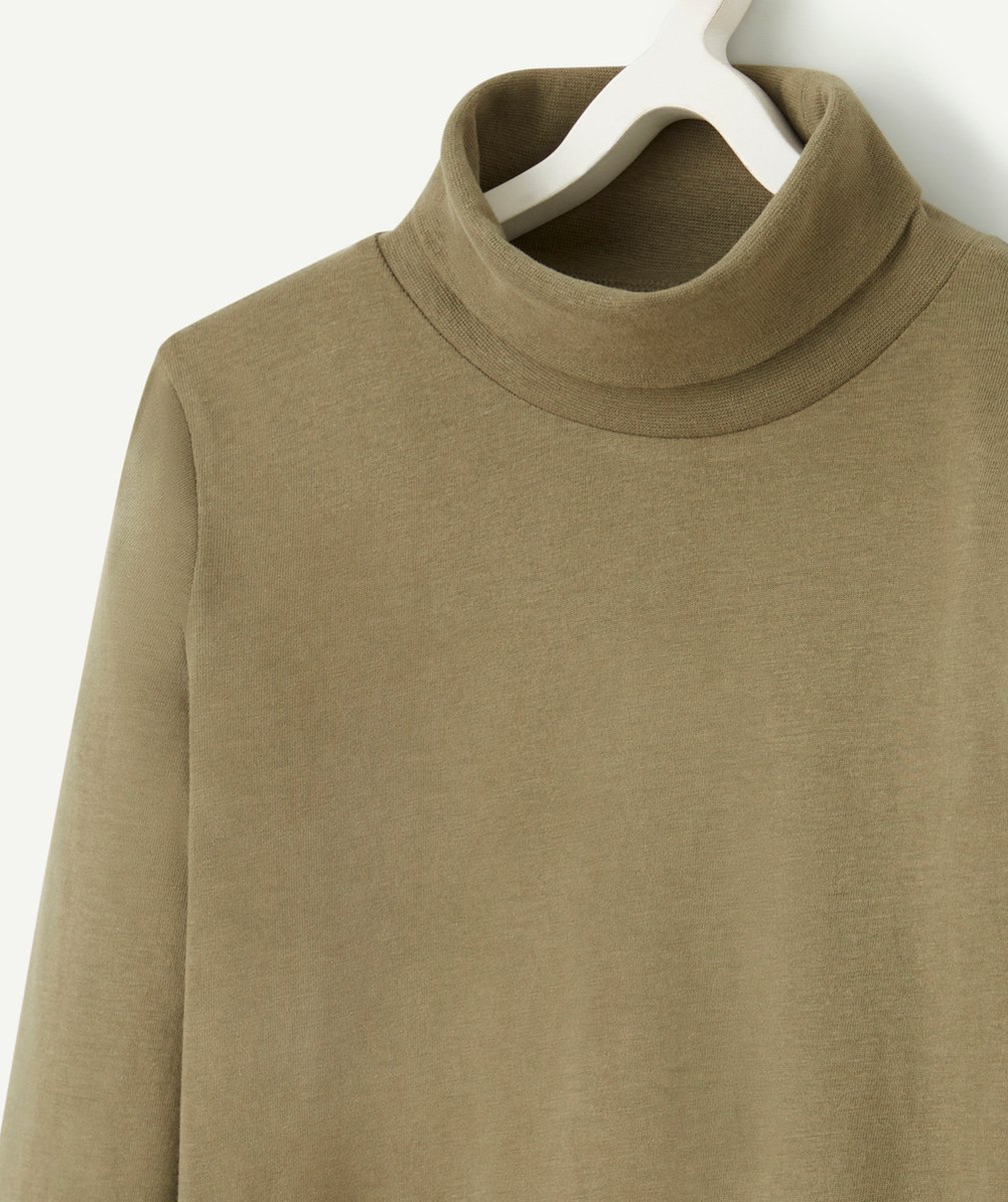 SOUS-PULL GARÇON EN COTON KAKI COL ROULÉ