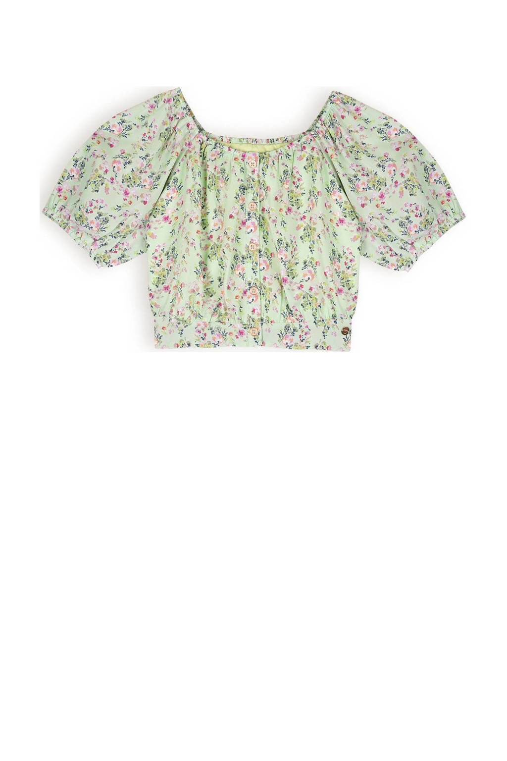 NONO gebloemdecrop top Tomas lichtgroen/roze