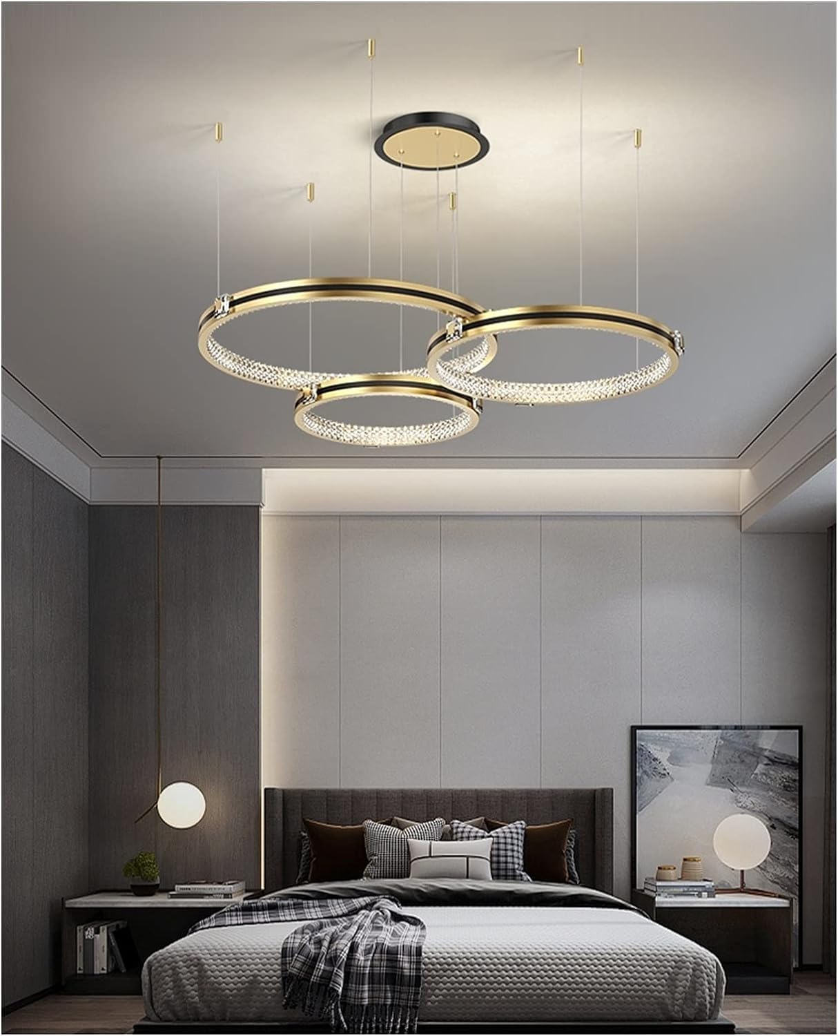 SLFFLS Leuchten kompatibel mit Lobby Büro Villen Kreisringe Hängeleuchte, Leuchte, 3-Farbenwechsel - 5-Ring-Durchmesser 160 x 120 cm (3-Farbenwechsel 3-Ring-Durchmesser 95 x 85 cm)