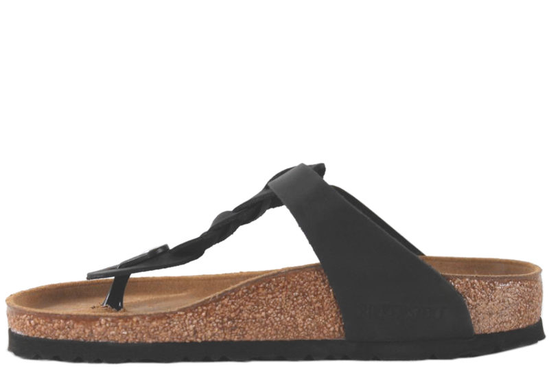 BIRKENSTOCK GIZEH SORT SLIPPERS I OLIERET SKIND