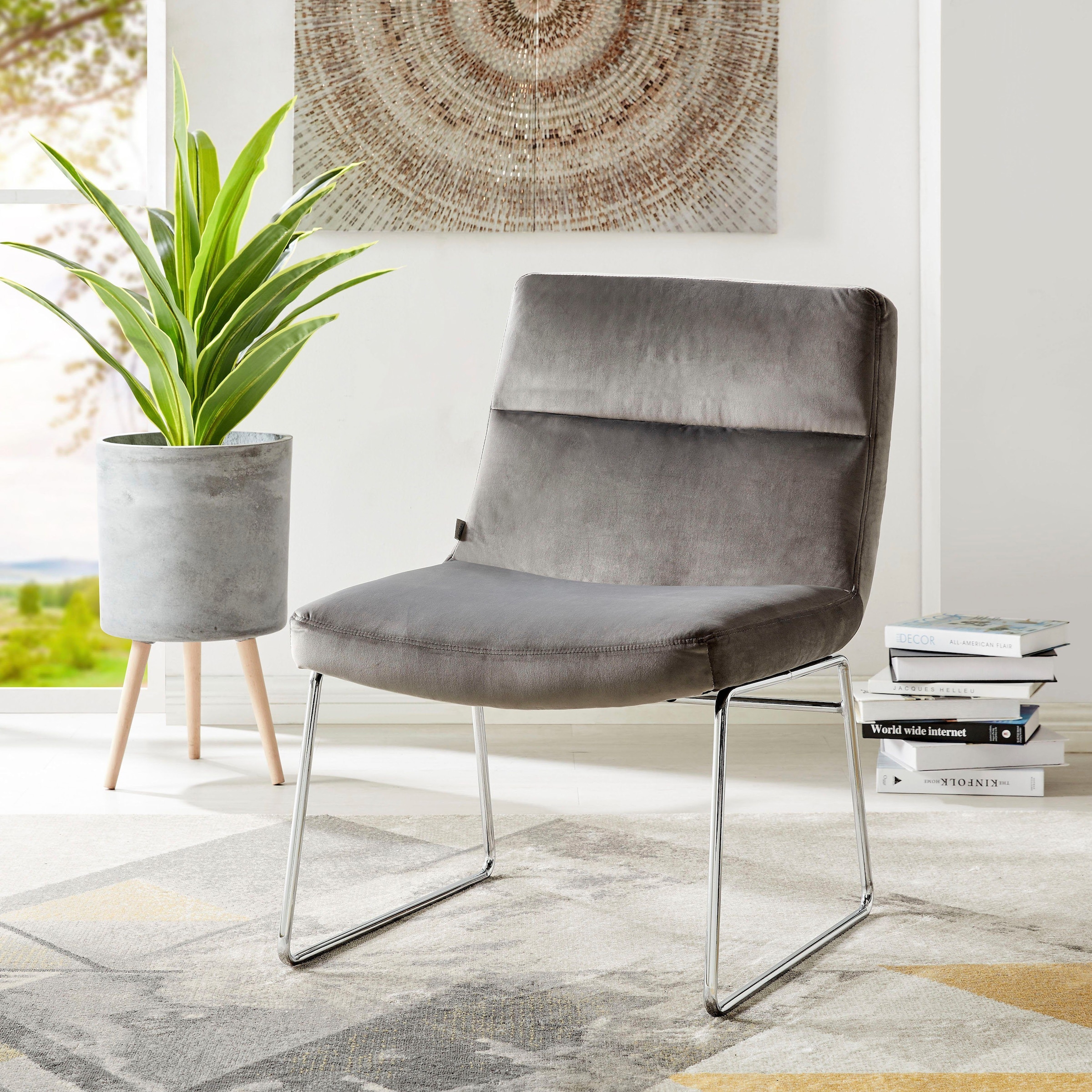 Home affaire Sessel »Gil, Loungesessel Wohnzimmer,« Samtvelours Bezug, in drei Farbvarianten, Sitzhöhe 47,5 cm