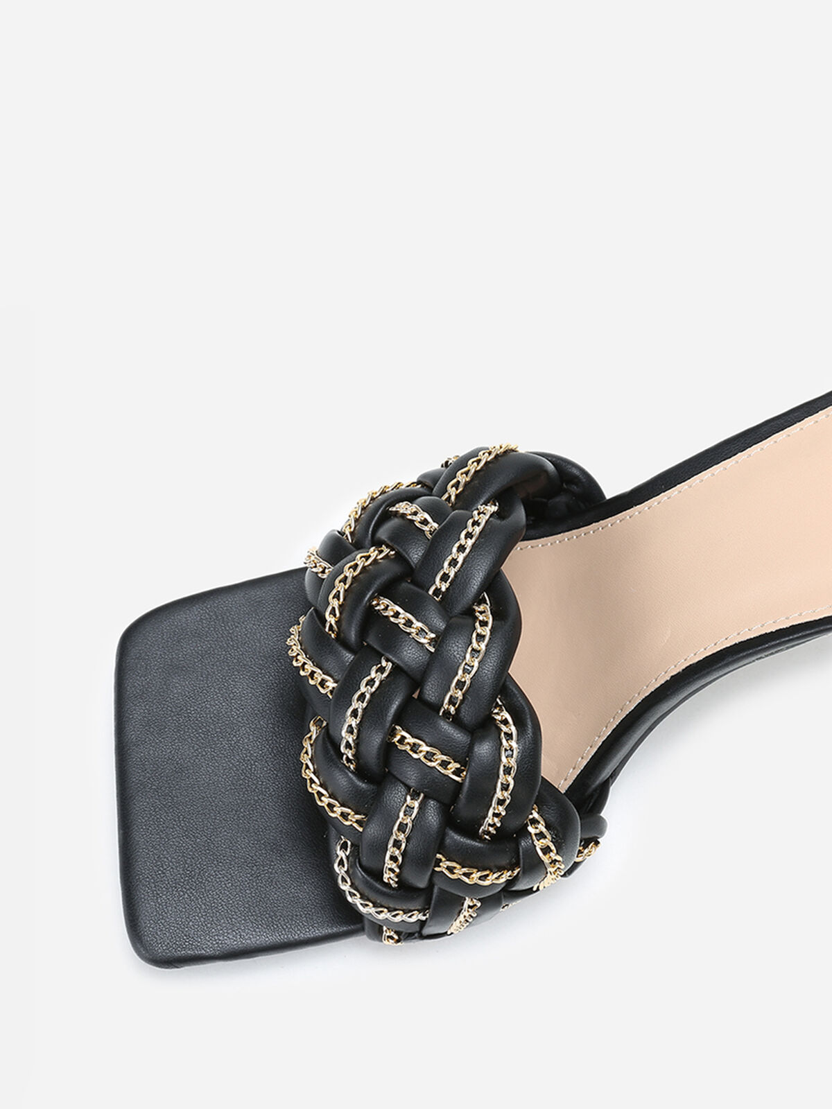 Mules à bride tressée avec fins maillons- Noir