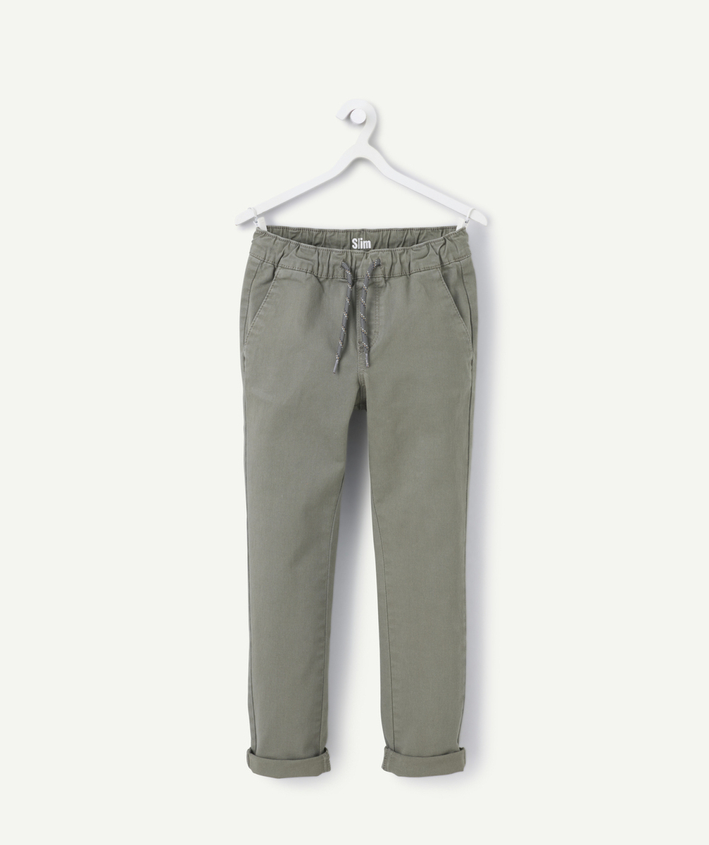pantalon slim garçon en coton bio kaki