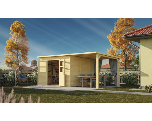 Konsta Baltrum 2 tuinhuis met vloer en lessenaarsdak, 601 x 306 cm, natuurlijke afwerking