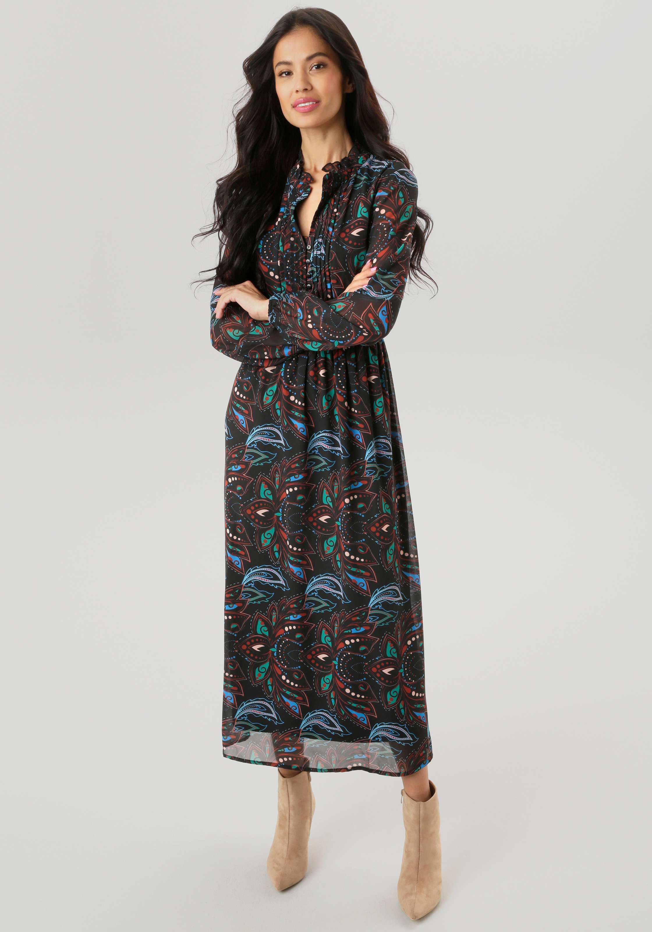 Aniston SELECTED Maxikleid mit aufwendiger und dekorativer Biesenverarbeitung - NEUE KOLLEKTION