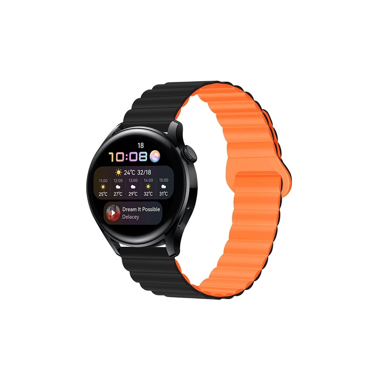 Svart oransje silikonklokkerem for Huawei GT4, Samsung Watch6, 22mm