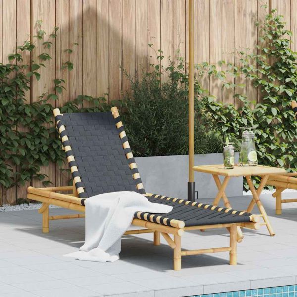 vidaXL Espreguiçadeira com Tiras Pretas Entrelaçadas 55x200x30cm Bambu - 696812873