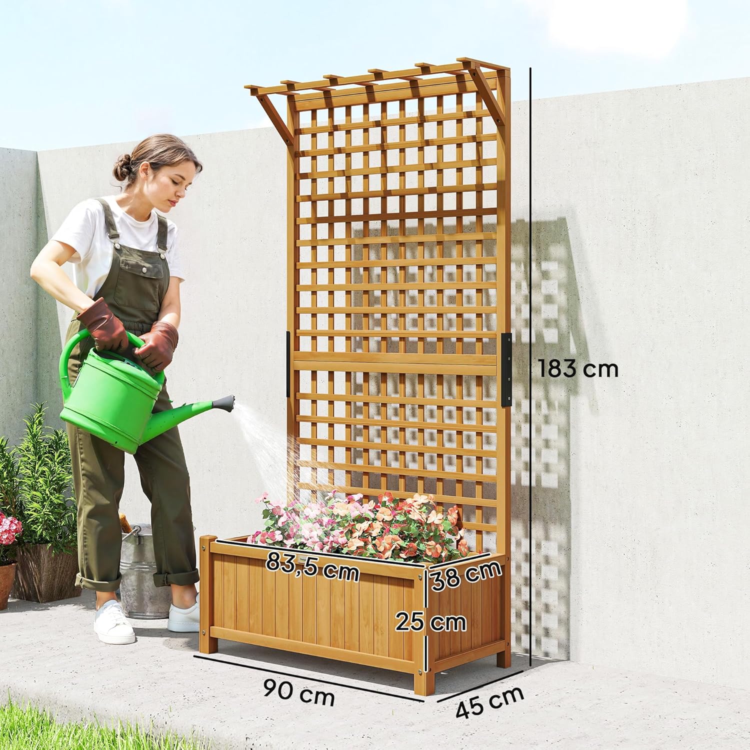 Outsunny Hochbeet Pflanzkasten mit Rankgitter, Spalier Pflanzkübel Blumenkasten Holz, Gartenspalier 90 x 45 x 183cm für Garten Balkon Terrasse, Blumenkübel für Kletterpflanzen Korbpflanzen, Blumen