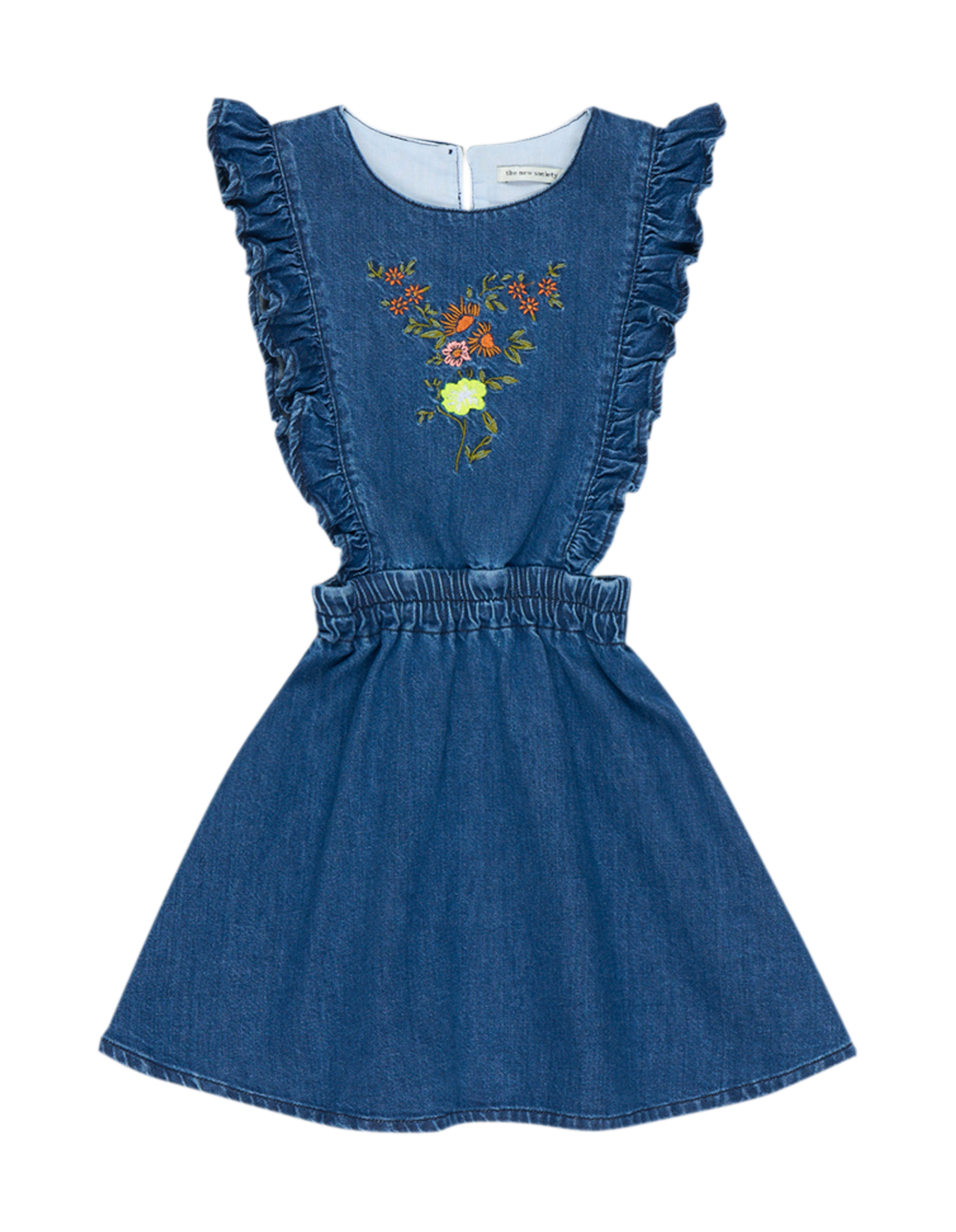 ALLEGRIA - Robe courte cintrée col rond en denim de coton| Jean brut