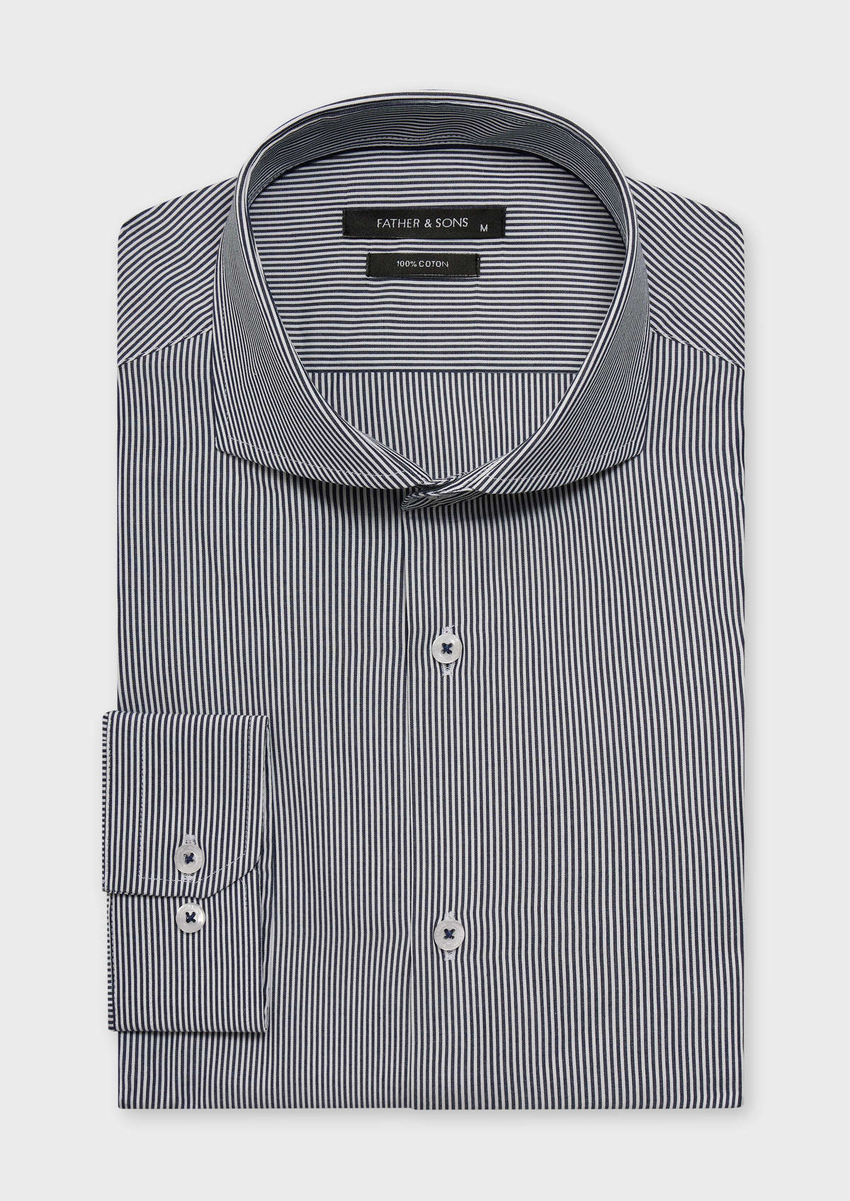 Chemise habillée Slim en popeline de coton blanc à rayures bleu marine
