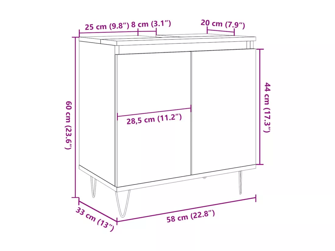Armoire de salle de bain chêne artisanal 58x33x60 cm