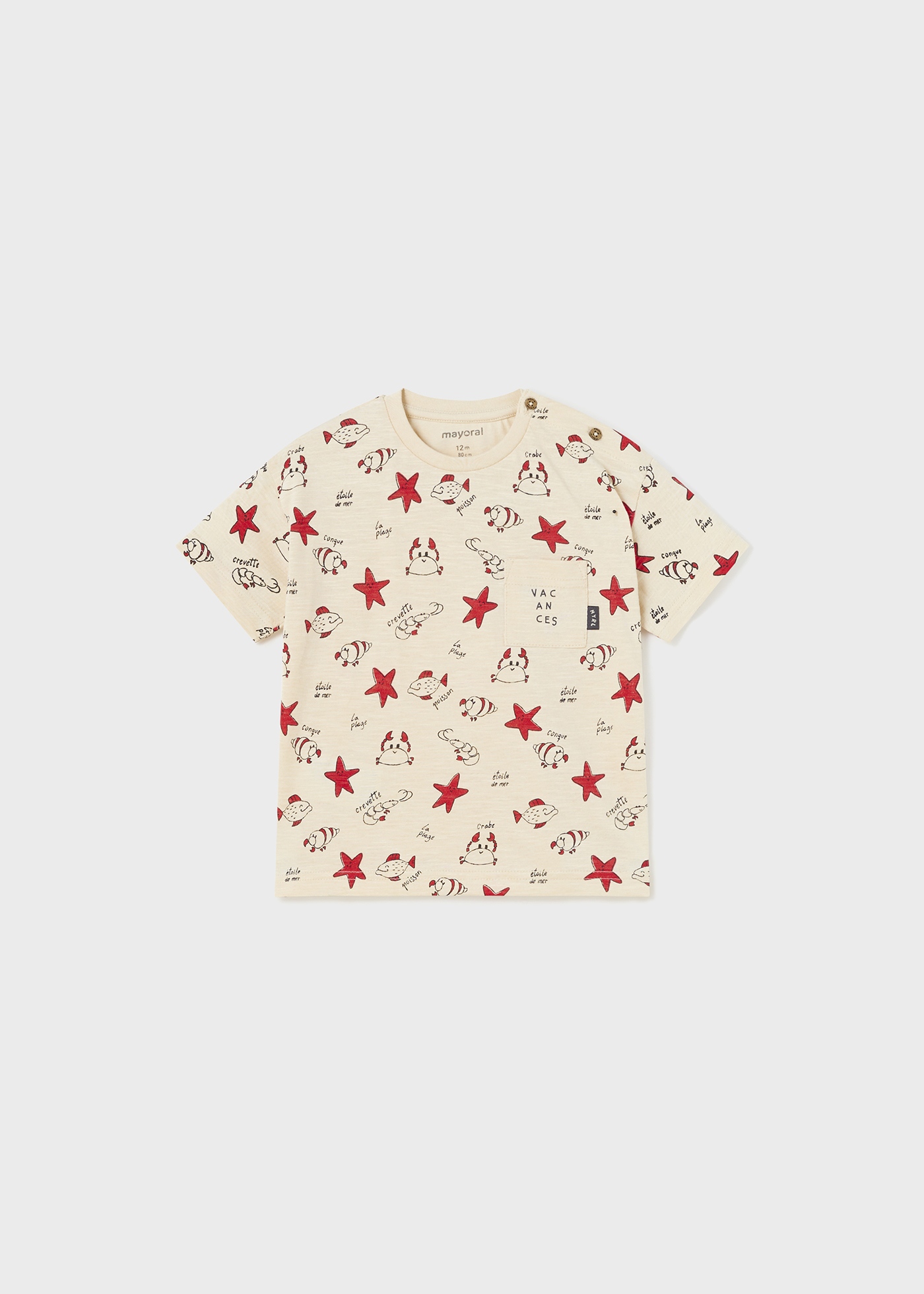 Camiseta infantil de manga curta estampada, feita com algodão sustentável.