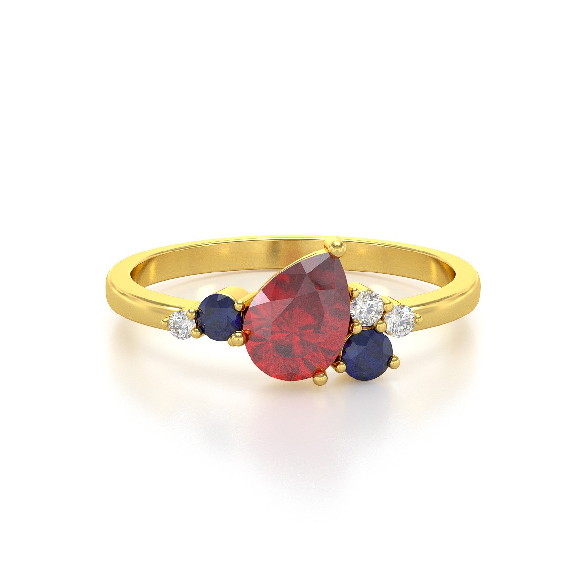Bague ADEN Or 585 Jaune Rubis Saphir et diamants 2.296grs