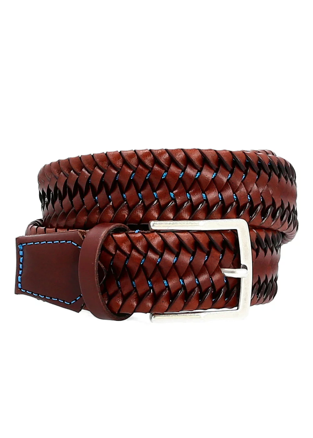 CEINTURE LEOPOLD CUIR TRESSE MARRON  MOYEN