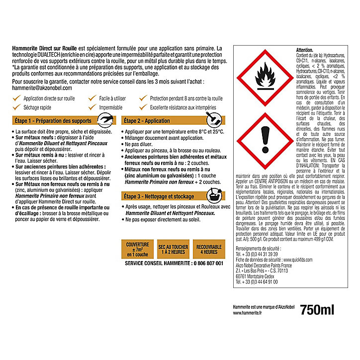 Peinture métal direct sur rouille Hammerite forgé gris zinc 0,75L