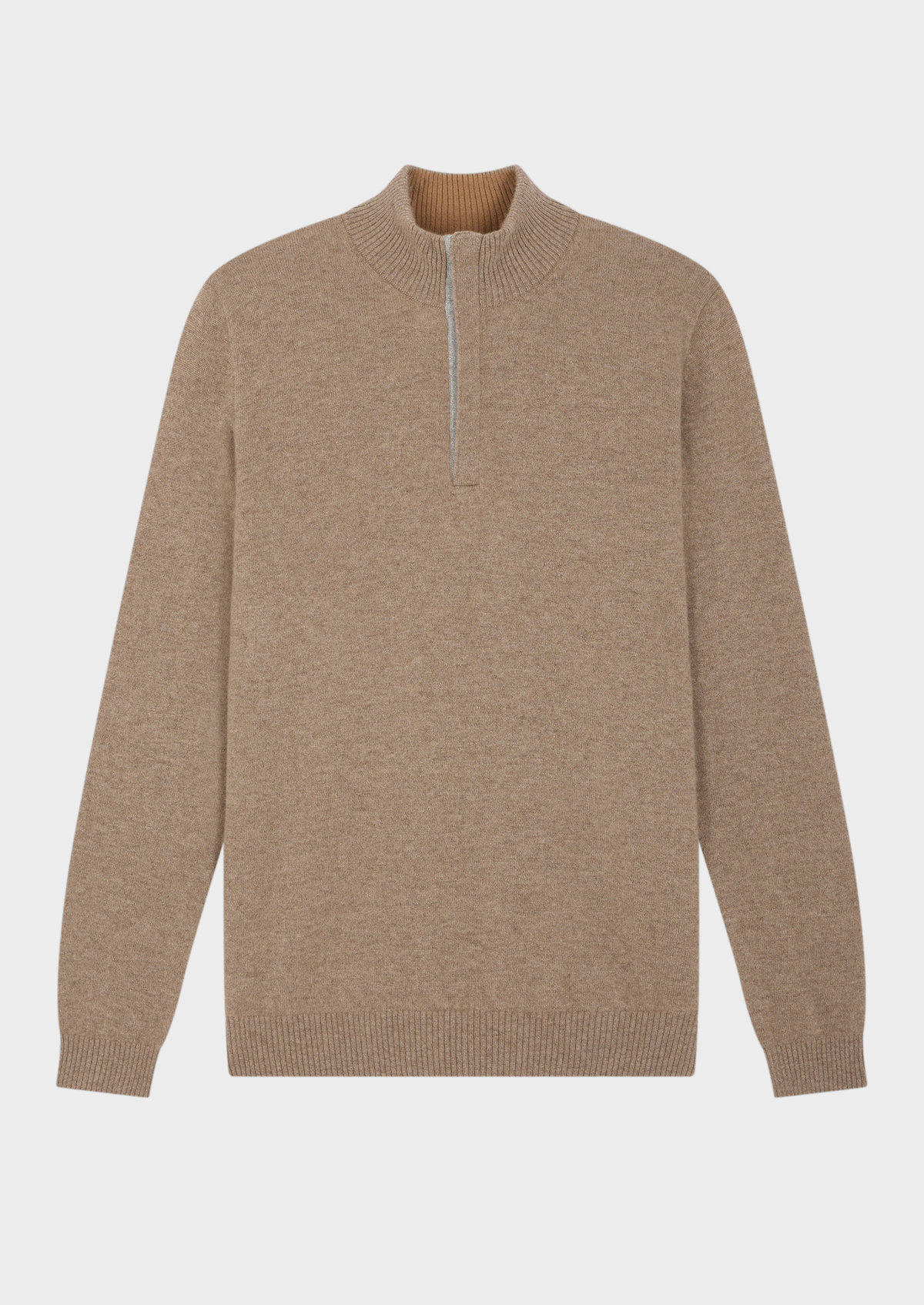 Pull col zippé en cachemire uni taupe clair