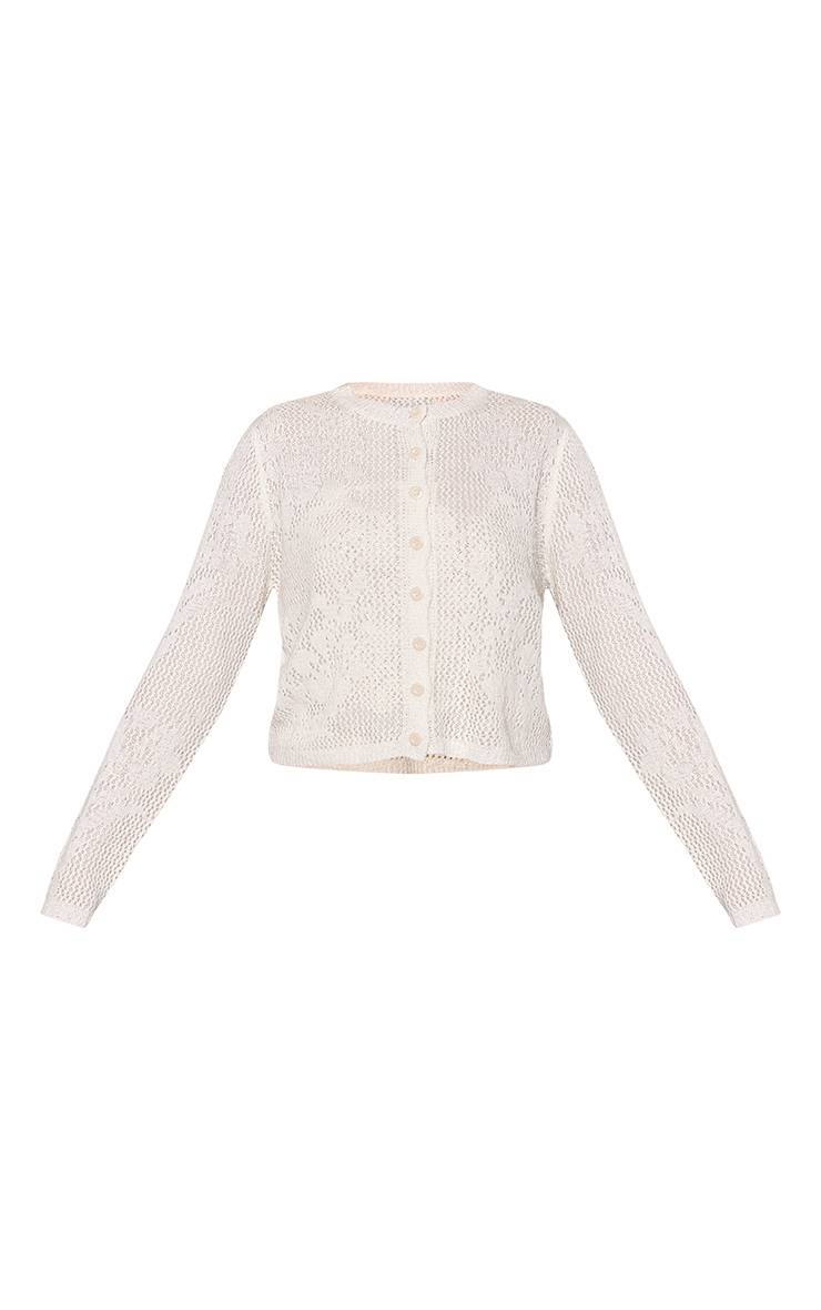 Blanc Cardigan Cintré En Crochet Ajouré Napperon
