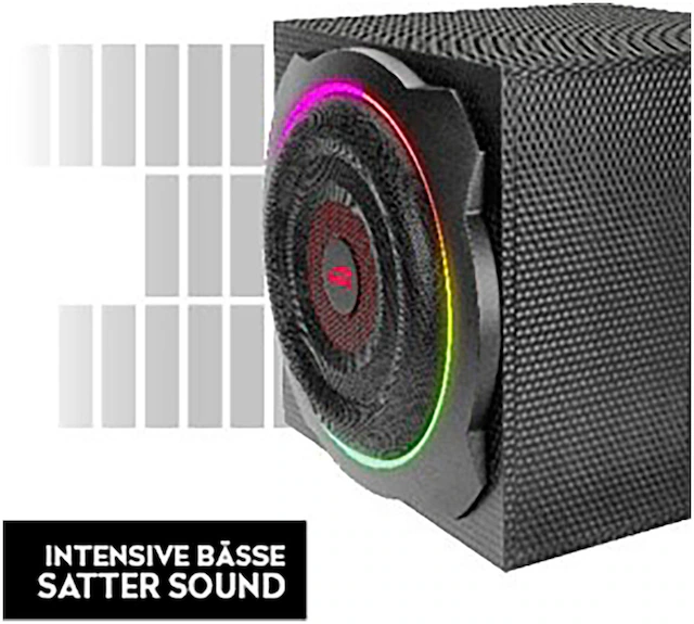 Speedlink 2.1 Soundsystem »GRAVITY CARBON RGB Subwoofer System aus Holz mit Bluetooth« 2.1 (Bluetooth Lautstärkeregelung 120 W) 60 W RMS, 120 W Spitzenleistung, 3,5mm Klinke, AUX, Tischfernbedienung