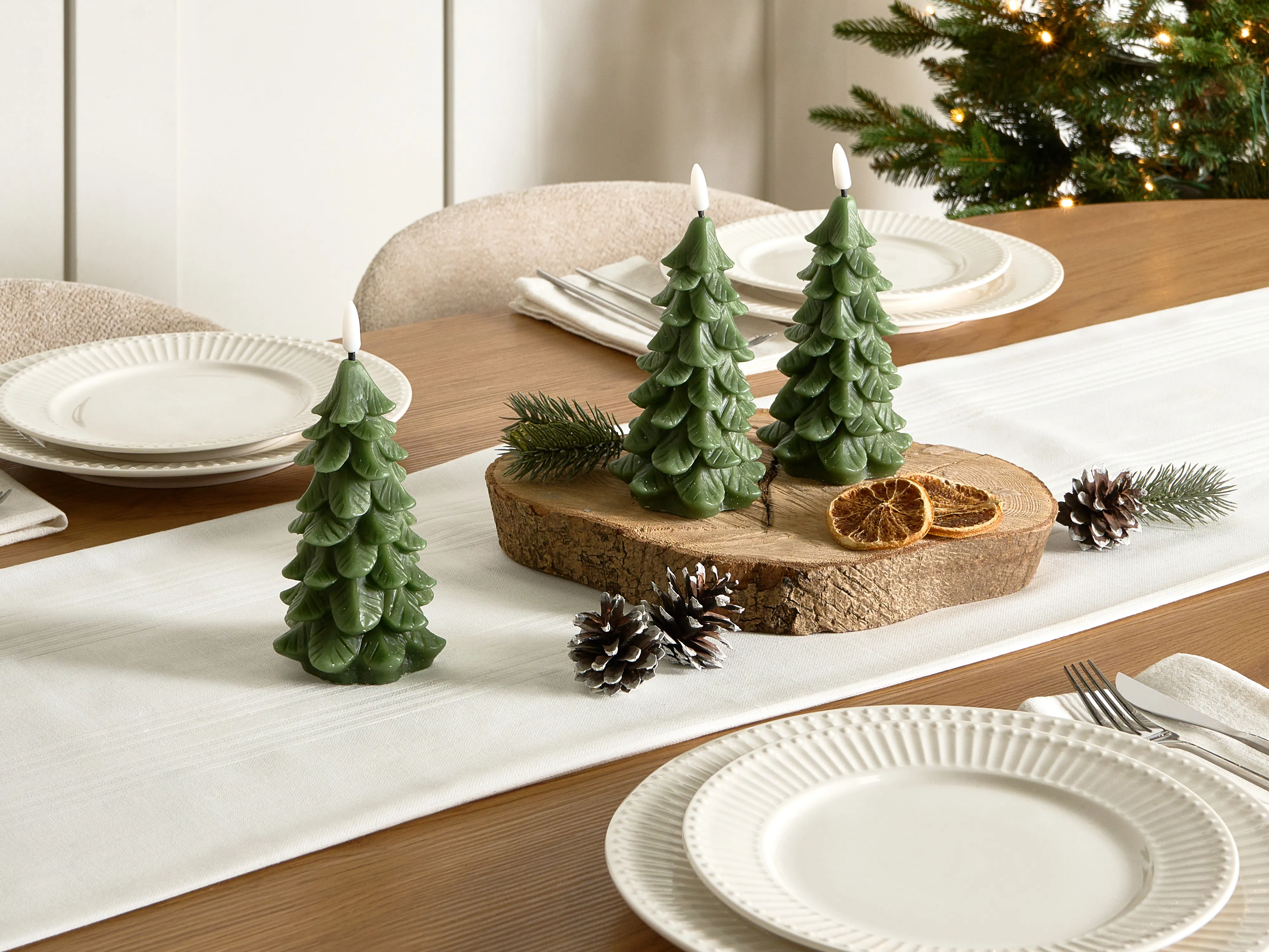 Set van 3 LED kaarsen VELOURA Kerstboom 16 cm Groen